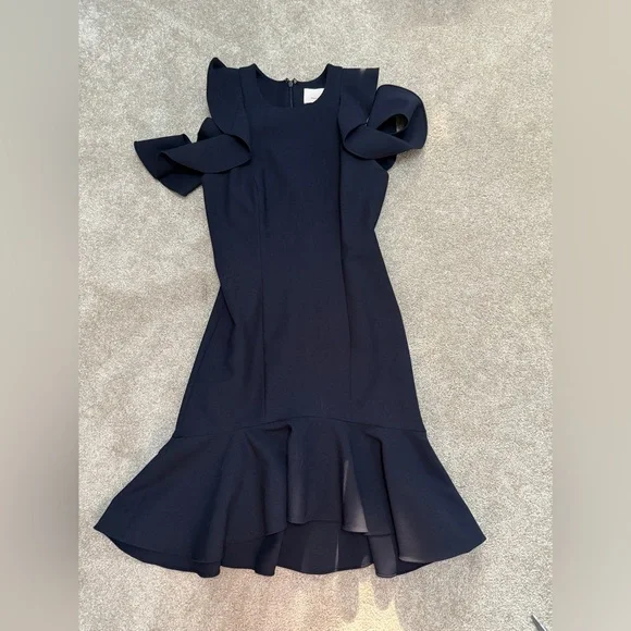 Cinq a Sept Elegant Navy Dress with Ruffle Detailing | size 4 | EUC - Picture 4 of 12